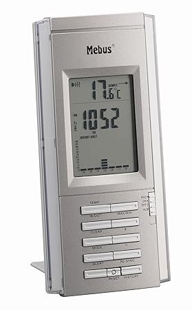 Mebus Funk-Niederschlagsmesser mit Quarzuhr, 10391, silber