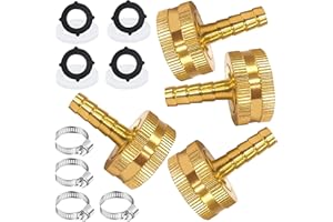 AOPANDA 3/8" Barb x 3/4 Female GHT Thread Solid Brass Water Hose End Repair Connector 4PCS, Includes Stainless Steel Clamps and gaskets,House/Power Wash/Irrigation