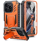 FNTCASE for iPhone 16 Pro-Max Case: Military Grade Drop Proof Protection Mobile Cover with Kickstand | Matte Textured Rugged Shockproof TPU | Protective Sturdy Phone Case - 6.9 inch Orange