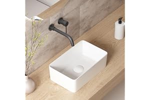 Small Bathroom Sink Above Counter: 14″x9″ Retangle Vessel Sink, OCEALAGOON White Bowl Sinks for Bathrooms RV Lavatory Porcelain Ceramic Tiny Bathroom Vanity Sink