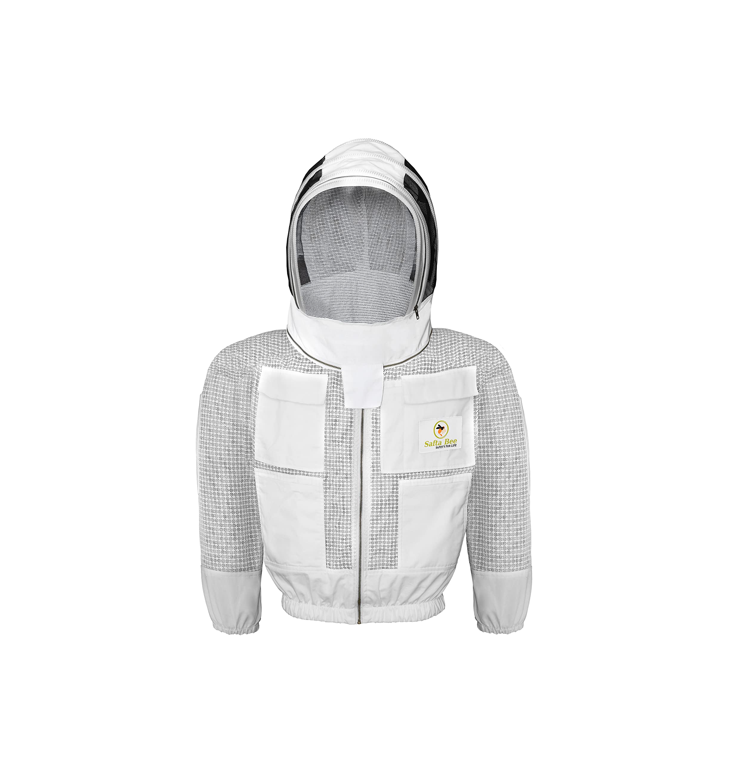 SAFTA Bee Pro 3 Layer Ventilated Beekeeping Jacket, Beekeeper Jacket For Professional Beekeepers, with Fencing Beekeeping Veil, Comfortable, Stingproof Jacket. (White, Small)