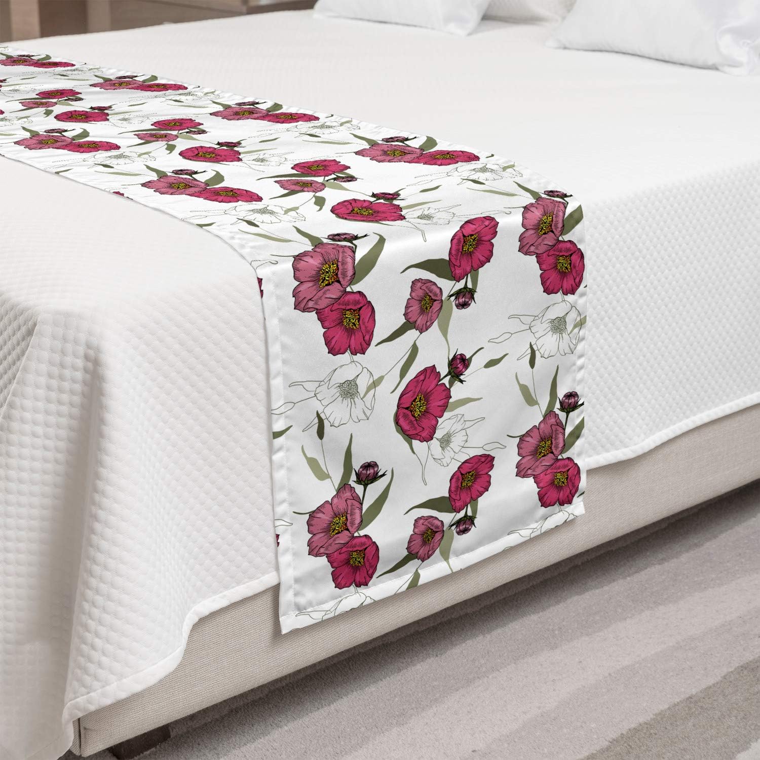 Lunarable Floral Bed Runner, Vintage Style Print of Poppy