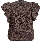 SOLY HUX Women's Plus Size Leopard Print Top Ruffle Cap Sleeve Blouse Shirts Summer Clothes