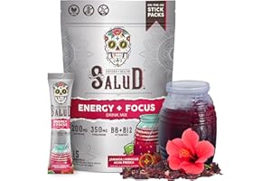 TASTE SALUD Salud 2-in-1 Energy Drink Powder + Focus, Hibiscus, Organic Caffeine, B6 + B12, Theanine, Clean Energy Drink Packets, Jamaica Agua Fresca Mix, Non-GMO, Gluten Free, Vegan, 1g of Sugar, (15 Servings)