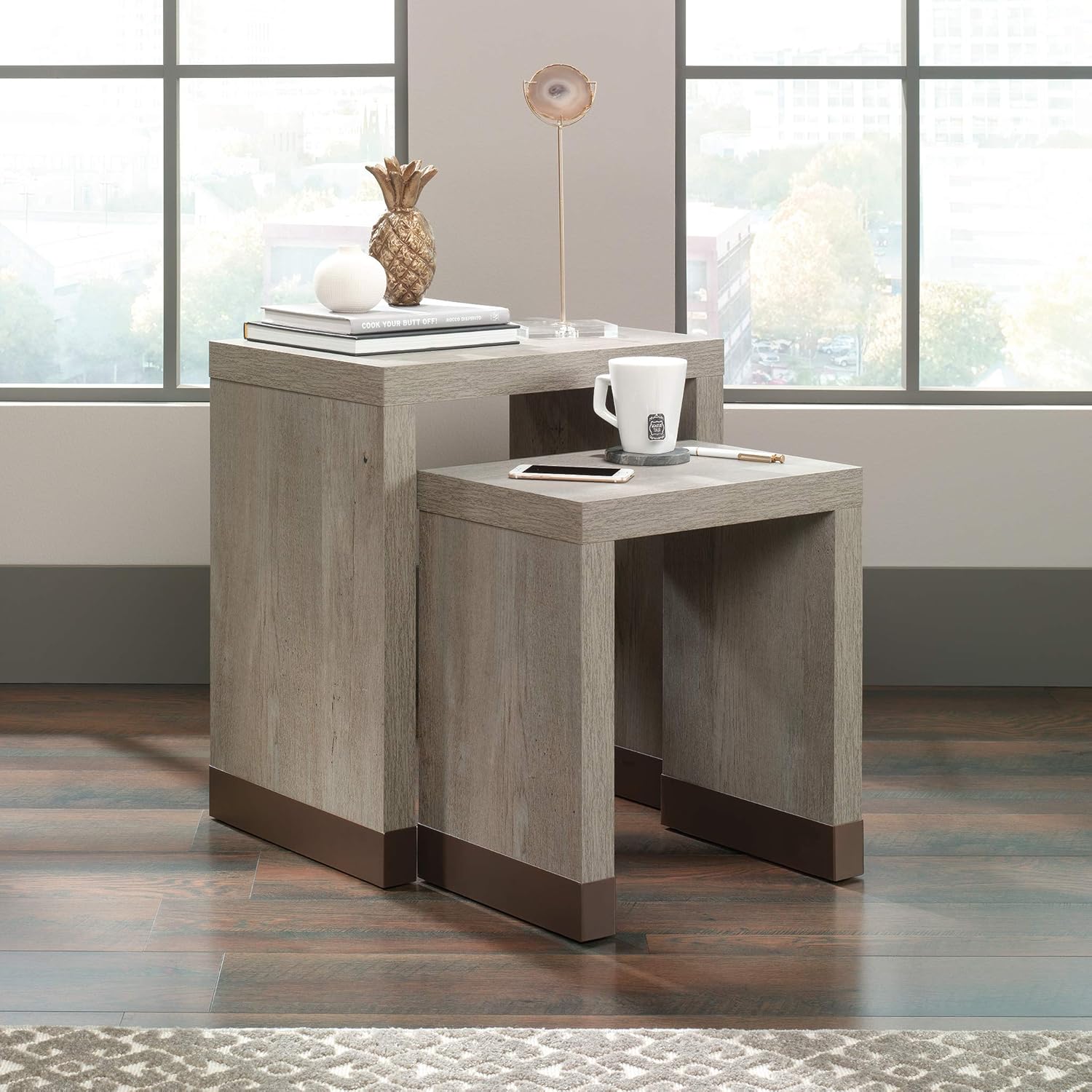 Sauder Manhattan Gate Nesting Tables, Mystic Oak finish: Furniture & Decor