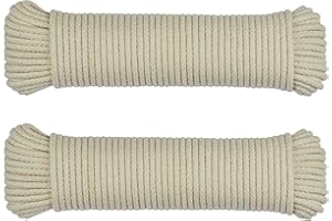 SteadMax 200 ft Natural Cotton Rope, Clothesline Cord, 1/4 inch General Purpose Rope Utility Cord, Ideal for Sports, Outdoors, Tents, Hammocks, Halters, Harnesses, Awnings (2 Pack, 100ft Each)