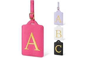 IQIMOTT Initial Luggage Tags for Suitcases, Cute Embroidered Letter Luggage Bag Suitcase Identifier Name Baggage Tag, PU Leather Travel Luggage Tags, Bag Tags for Men Women Kids Luggage Handbags(Rosered A)