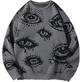 BEAUDRM Men's Fall Goth Grunge Sweater Y2K Oversized Punk Sweater Halloween Graphic Long Sleeve Knit Pullover Streetwear