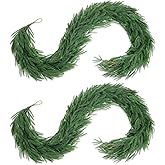 6FT 2pcs Christmas Garland Real Touch Artificial Norfolk Pine Garland,Fake Green Plant Garland,Suitable for Holiday,Tabletop,Fireplace,Wall Decoration,Indoor and Outdoor Christmas Decoration