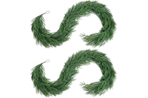 GOEJGSDJ 6FT 2pcs Christmas Garland Real Touch Artificial Norfolk Pine Garland,Fake Green Plant Garland,Suitable for Holiday,Tabletop,Fireplace,Wall Decoration,Indoor and Outdoor Christmas Decoration