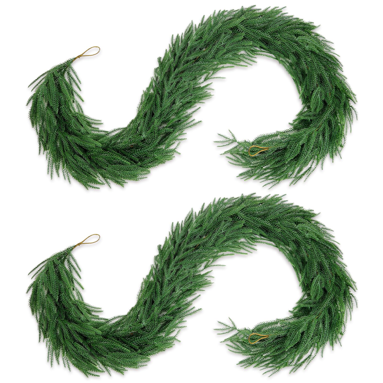 Photo 1 of 6FT 2pcs Christmas Garland Real Touch Artificial Norfolk Pine Garland,Fake Green Plant Garland,Suitable for Holiday,Tabletop,Fireplace,Wall Decoration,Indoor and Outdoor Christmas Decoration