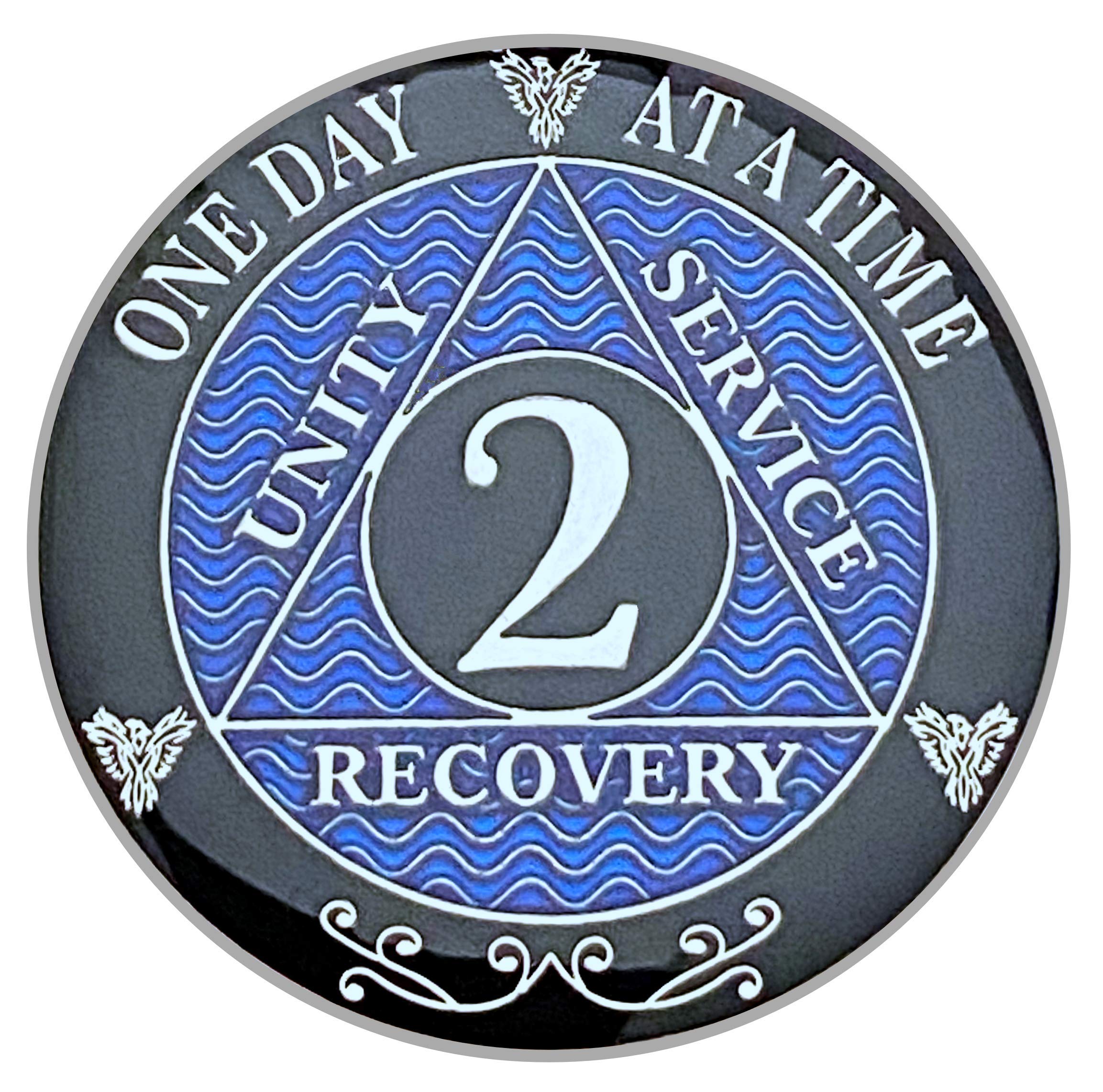 2 Year AA Coin Silver Color Plated-Medallion, Recovery Chip, 12 Step Token, Alcoholics Anonymous Coin