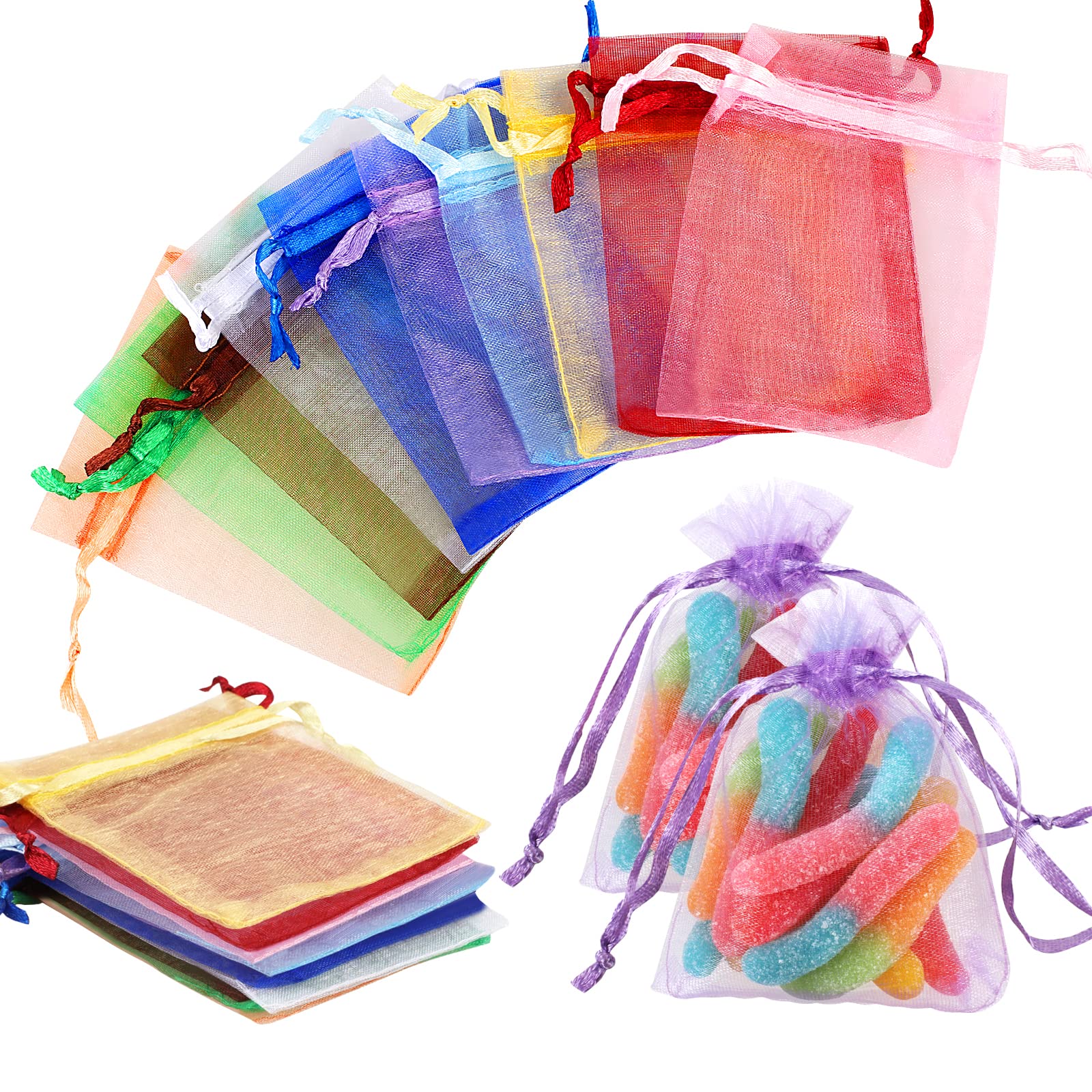 Hoiny 120Pcs Small GiftBags, Organza & Drawstring Pouches, Jewellery Mesh Bags for Lavender Wedding Party Festival Game - 7X9 cm