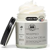 100% Grass Fed Beef Tallow For Face & Skin - All Natural Tallow Face Cream - Whipped Moisturizer Lotion - Made in USA - 100% Organic Essential Oils - Lrg 4 Fl Oz - For Sensitive Skin - (Unscented)