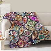 Boho Floral Blanket Gifts for Women Girls Mom Wife Birthday Christmas Valentine Present Colorful Bohemian Flower Theme Hippie Decor Bedroom Living Room Couch Sofa Kids Adult Soft Flannel Throw 60"x50"