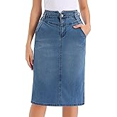 Allegra K Denim Skirt for Women Casual Back Slit Stretchy High Waisted Below Knee Length Jean Skirt