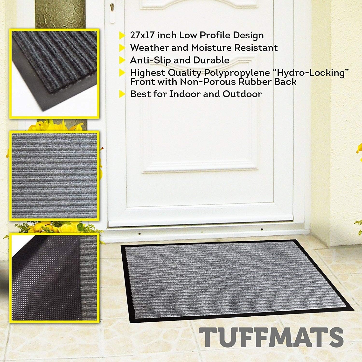 Door Mats Outdoor Indoor|Doormat for Outside or Inside Home,RV or Camper| Non Slip Technology Provides Safety in Your Home Low Profile Charcoal Grey Washable By TuffMats