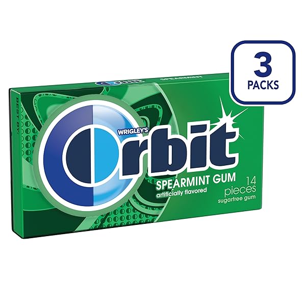 ORBIT SPEARMINT SUGAR FREE CHEWING GUM, 3 PACKS OF 14-PIECES (42 TOTAL PIECES)