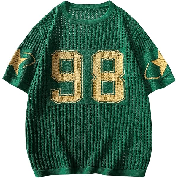 Verdusa Men's Jersey Shirt Y2k Tops Baggy Crochet Short