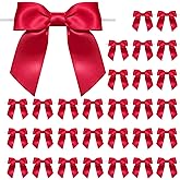WRAPAHOLIC 30 Pcs 3" Red Satin Ribbon Bows with Twist Tie - Pretied Premade Craft Bows for Christmas Party Crafts Treat Bags Gift Wrapping Wedding Birthday Baby Shower