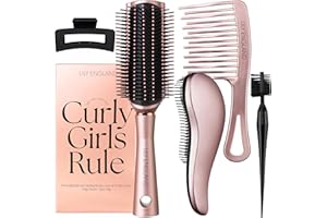 Lily England Curly Hair Brush Set - For Kids & Women includes Detangler Brush, Curly Hairbrush, Wide Tooth Comb, Edge Brush, & Claw Clip - The Ideal Curly Hair Gift Set for Women, Rose Gold