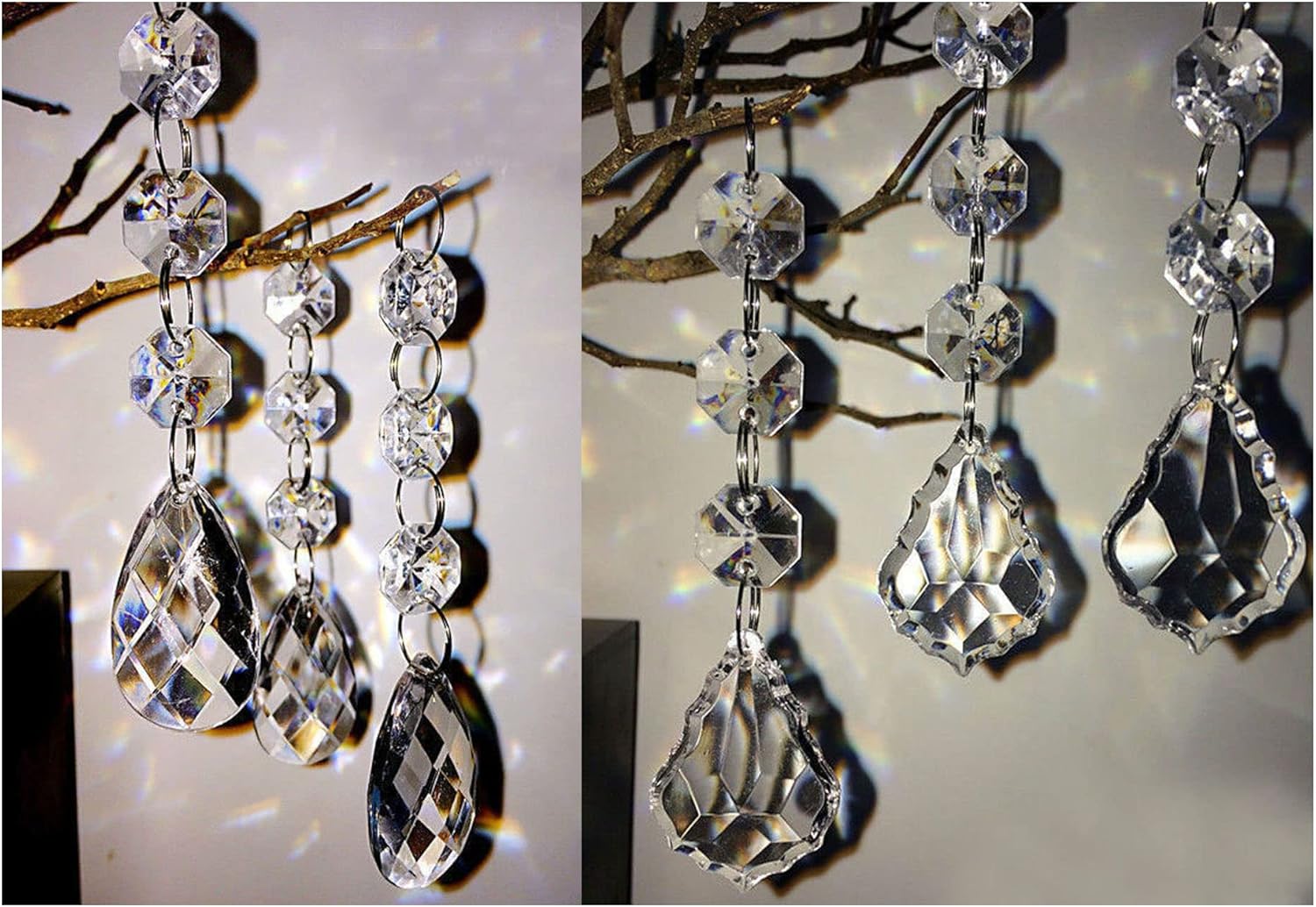 Wreaths, Garlands & Swags - 60 PCS Clear Acrylic Crystal Beads for Christmas Ornaments Tree Decorations Garland Chandelier Hanging Wedding Party Celebration Decor (Teardrop+Leaf)