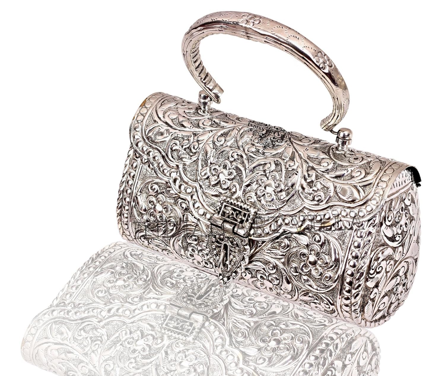 indianartvilla designer silver plated handbag purse, women wedding clutches, gift item