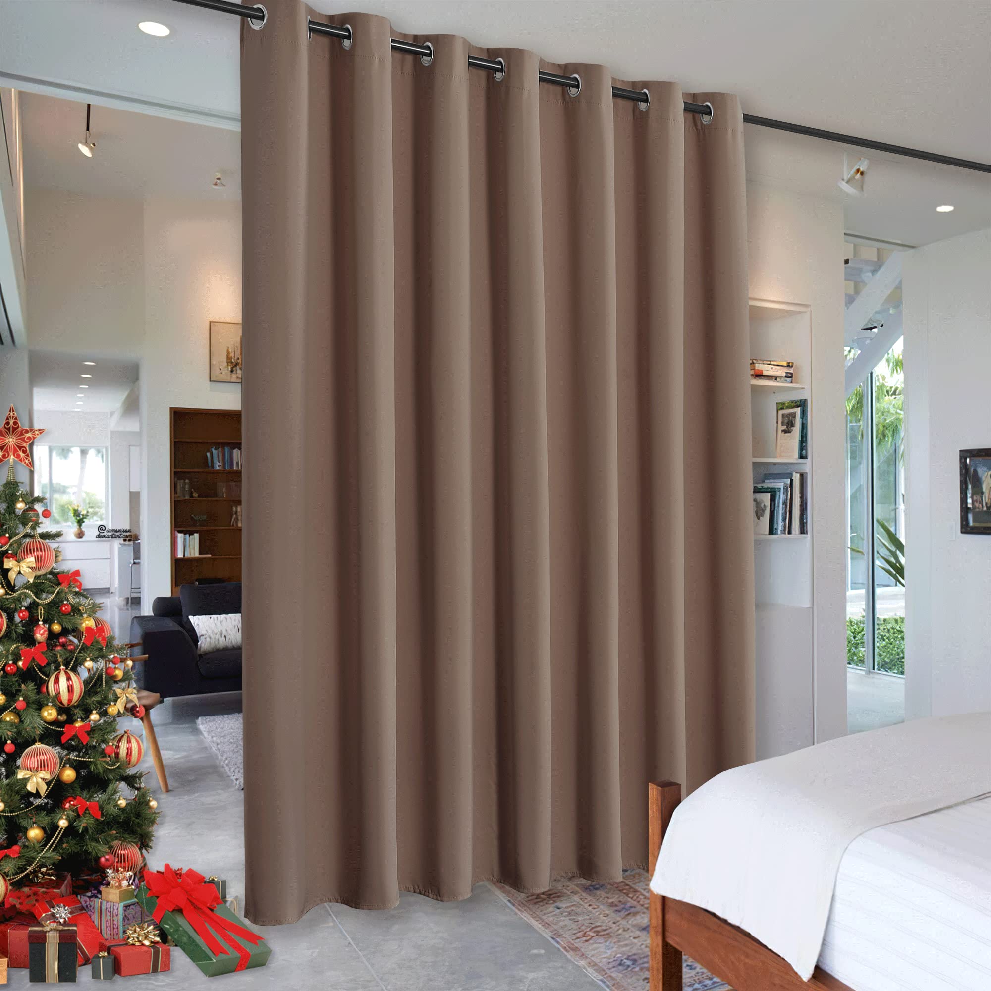 View 1 of ** CURTAIN ONLY ** RYB HOME Partition Room Divider Curtains Blackout Privacy Seperating Space Vertical Blinds Windproof Light Block for Shared Apartment Basement Dining Kids Bedroom, 1 Pc, Cappuccino, W 12.5ft x L 9ft