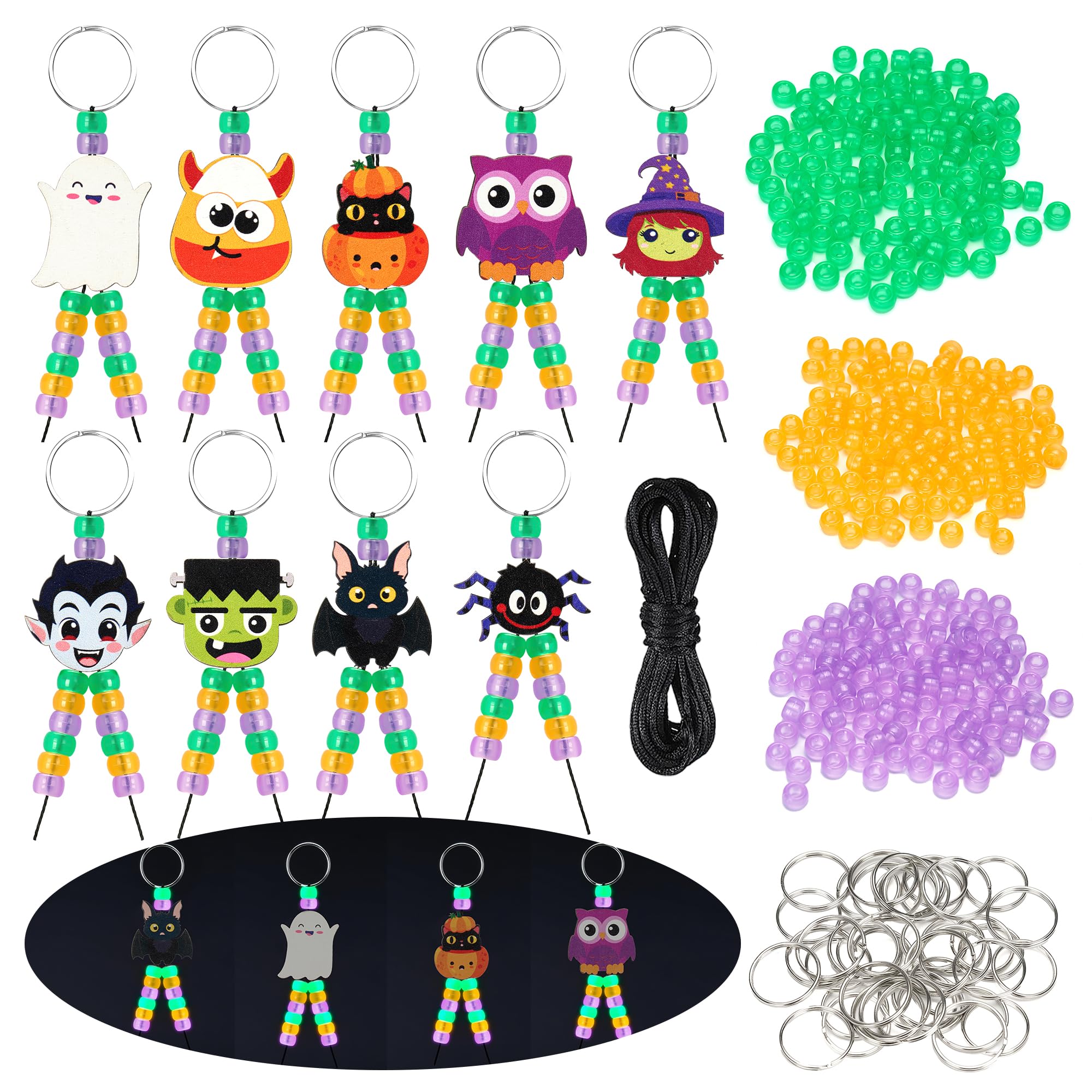 Photo 1 of  Sets Halloween Beads for Keychain Making Kit, Halloween Beaded Key Chain Craft Kit, Glow in The Dark Pony Beads, DIY Keychain Making Supplies Bead Craft Kit for Activities Party Favor Gifts
