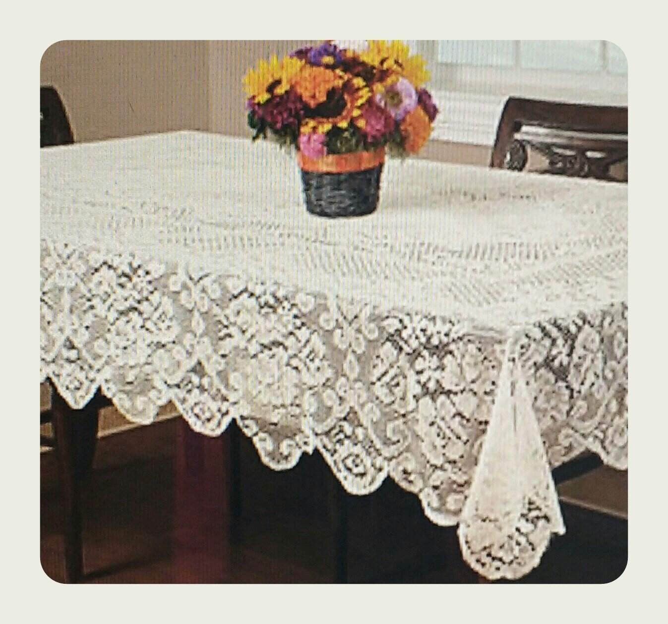 Vintage Buckingham Lace Tablecloth 52 in. x 70 inch Ivory Rectangle