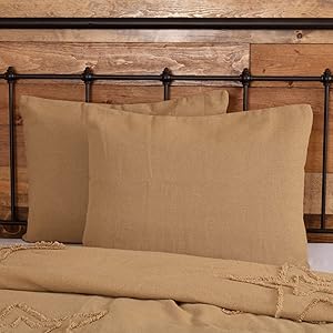 VHC Brands Burlap Natural Bedding Accessory, Standard Sham 21x27, Tan