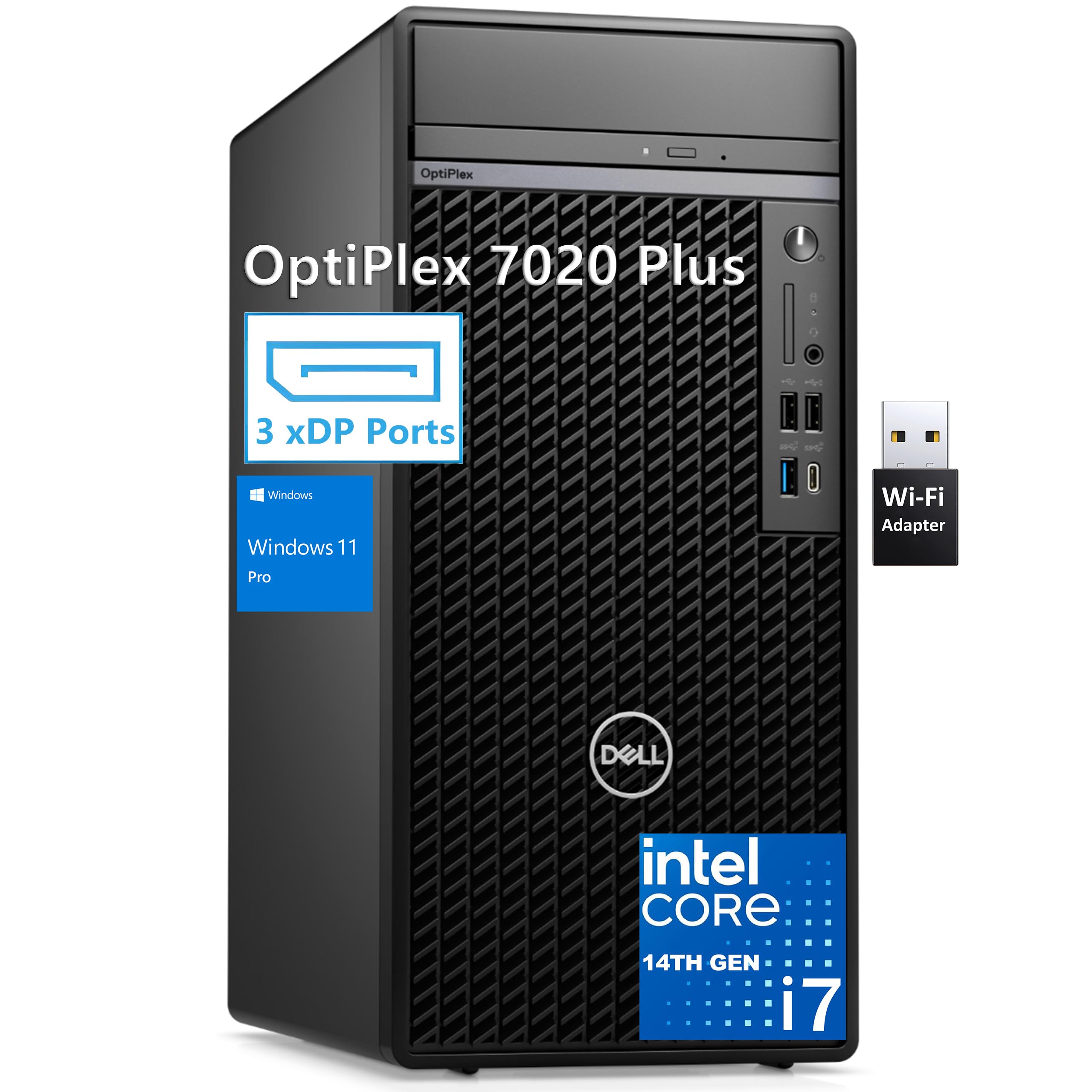 Dell OptiPlex 7020 Plus 7000 Tower Business Desktop Computer, 14th Gen Intel 20-Core i7-14700 up to 5.4GHz, 64GB DDR5 RAM, 1TB PCIe SSD, DVDRW, WiFi Adapter, RJ-45, 3 DisplayPorts, Windows 11 Pro Image Dell OptiPlex 7020 Plus 7000 Tower Business Desktop Computer, 14th Gen Intel 20-Core i7-14700 up to 5.4GHz, 64GB DDR5 RAM, 1TB PCIe SSD, DVDRW, WiFi Adapter, RJ-45, 3 DisplayPorts, Windows 11 Pro Image