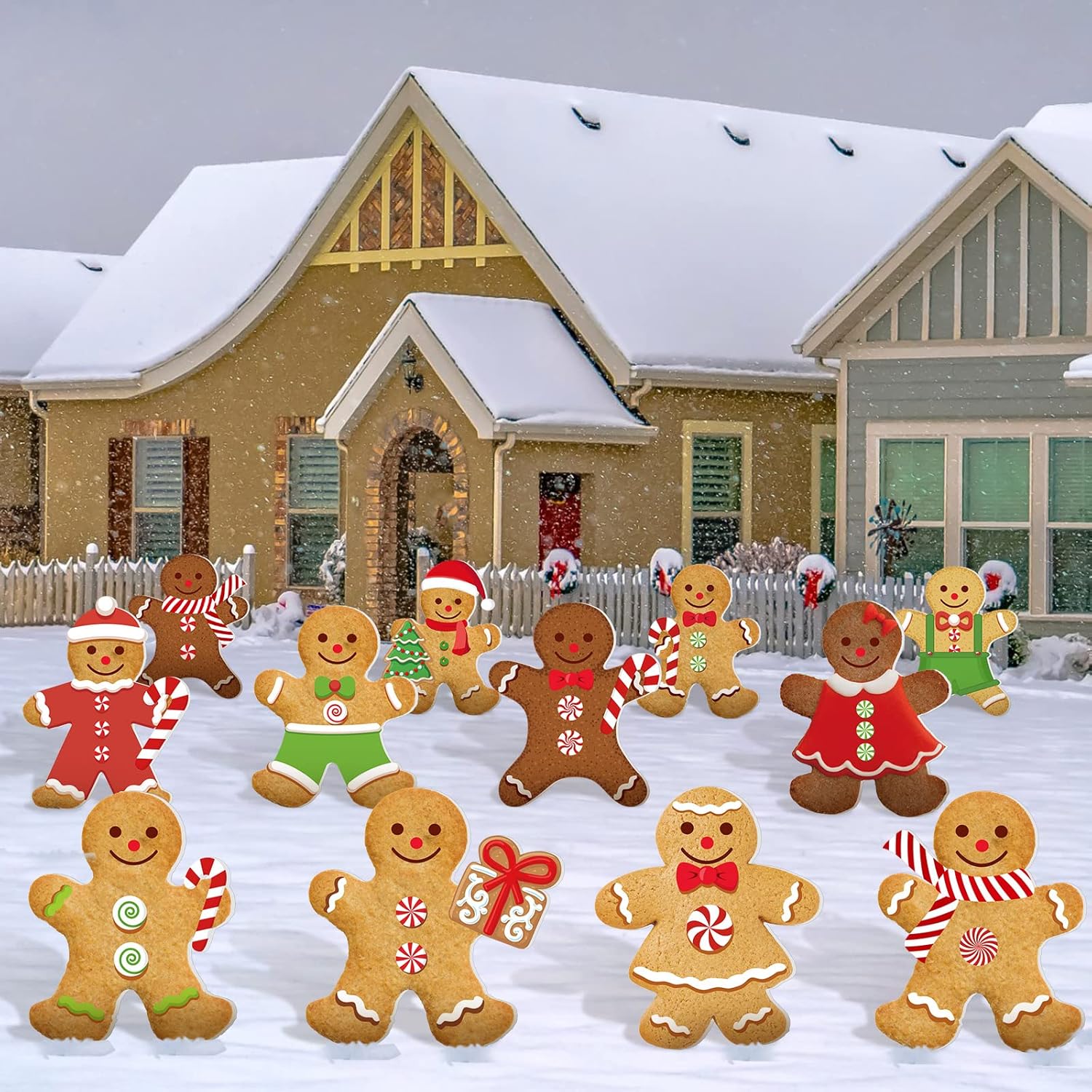 Yard Signs - BBTO 12 Pcs Christmas Gingerbread Man Lawn Yard Signs with Stakes Outdoor Xmas Gingerbread Lawn Signs Gingerbread Garden Decorations for Holiday Christmas Walkway Pathway Decor