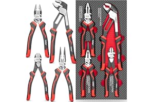 TOPEX 4 Piece Pliers Set with Ergonomic Non-Slip Handle (190 mm Diagonal Cutters, 200 mm Combination Pliers, 200 mm Long Nose
