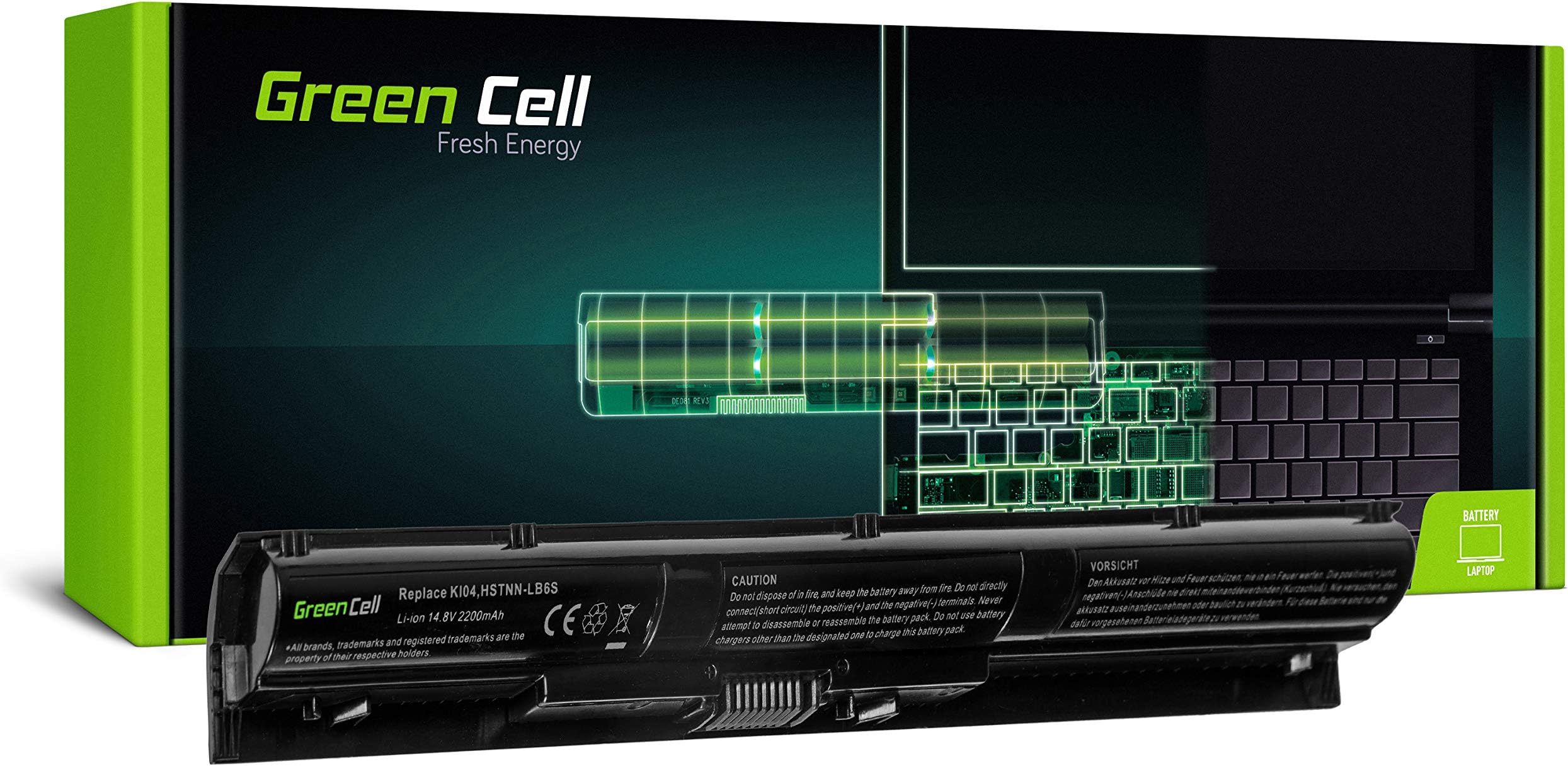 Green Cell® Standard Series Battery HP 800009-421 800010-421 800049-001 800050-001 HSTNN-DB6T HSTNN-LB6S HSTNN-LB6T KI04 KI04048 KI04048-CL KIO4 for HP Laptop (2200mAh 14.8V Black)