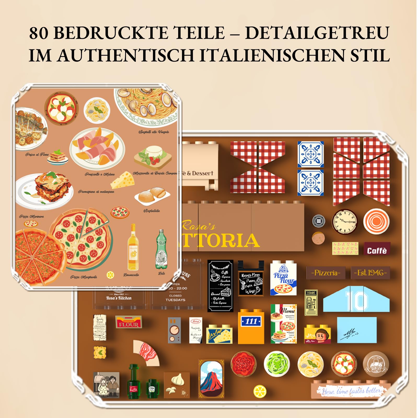 Lumibricks Italienisches Familienrestaurant Klemmbausteine mit Licht, Modular Building mit Pizzeria & Café, 2868PCS,Mediterrane Wohn Dekor, Geschenk für Food- & Baustein-Fans 4