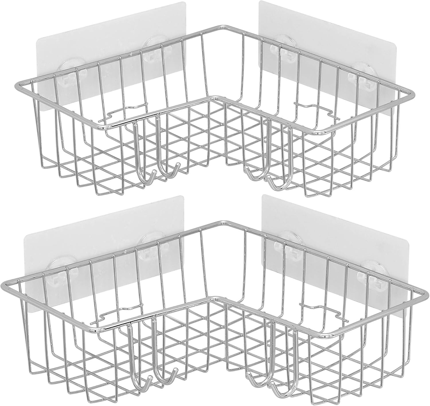TRUSTLIFE Bathroom Corner Shelf Shower Caddy Basket Organizer Rack No Drilling Wall Mounted Adhesive for Kitchen Toilet Stainless Steel Silver: Kitchen & Dining