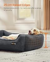 Feandrea Dog Bed Linen-Look Sofa Bed with Raised Edges 90x75 cm Dark Grey view 3