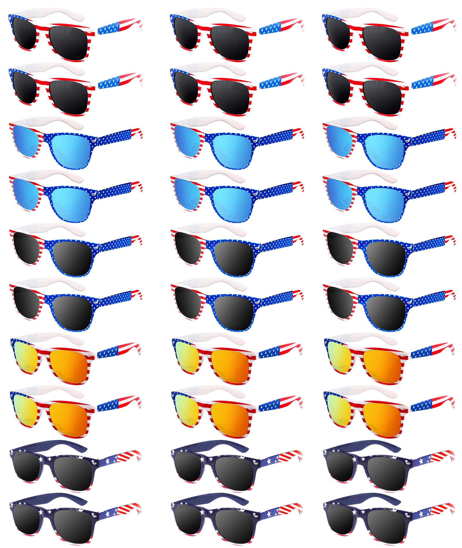Photo 1 of 30 Pairs Bulk American Flag Sunglasses UV400 4th of July Accessories USA Patriotic Red White Blue Sunglasses Eyewear Fourth July Decorations Party Favors Supplies Women Men Teens Independence Day