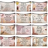 Silkfly 24 Pcs Christian Gift for Women Religious Makeup Bag Inspirational Christian Spanish Gift Bible Verse Scripture Toiletry Bag Canvas Pencil Pouch for Women Mom Church Sunday Party Supplies