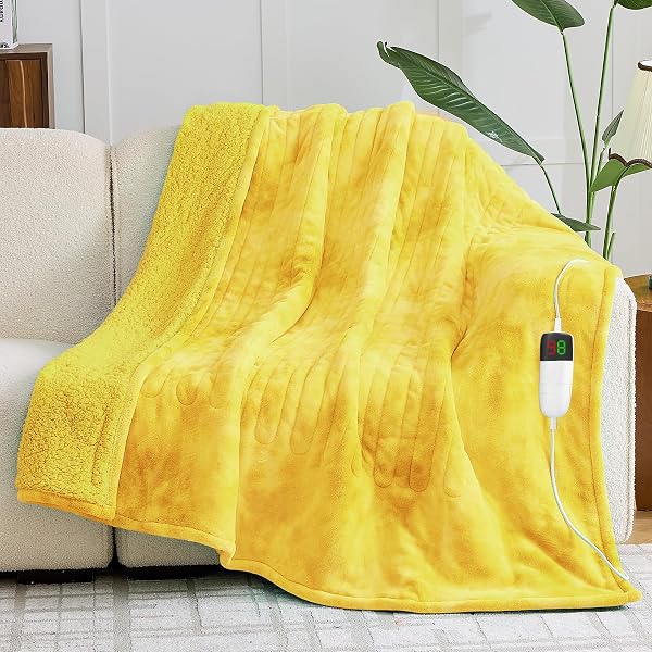 GREENOAK HEATED ELECTRIC BLANKET THROW, FAUX FUR SHERPA...