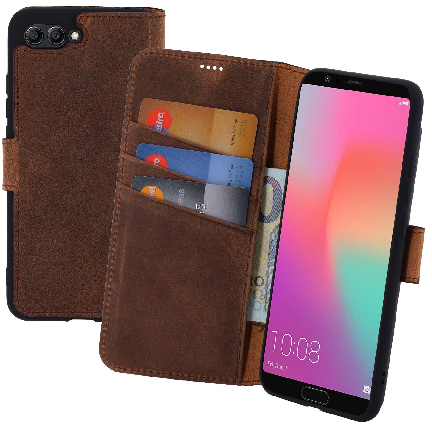 Suncase Book-style compatible for Honor 10 case leather case mobile phone case protective case in antique coffee