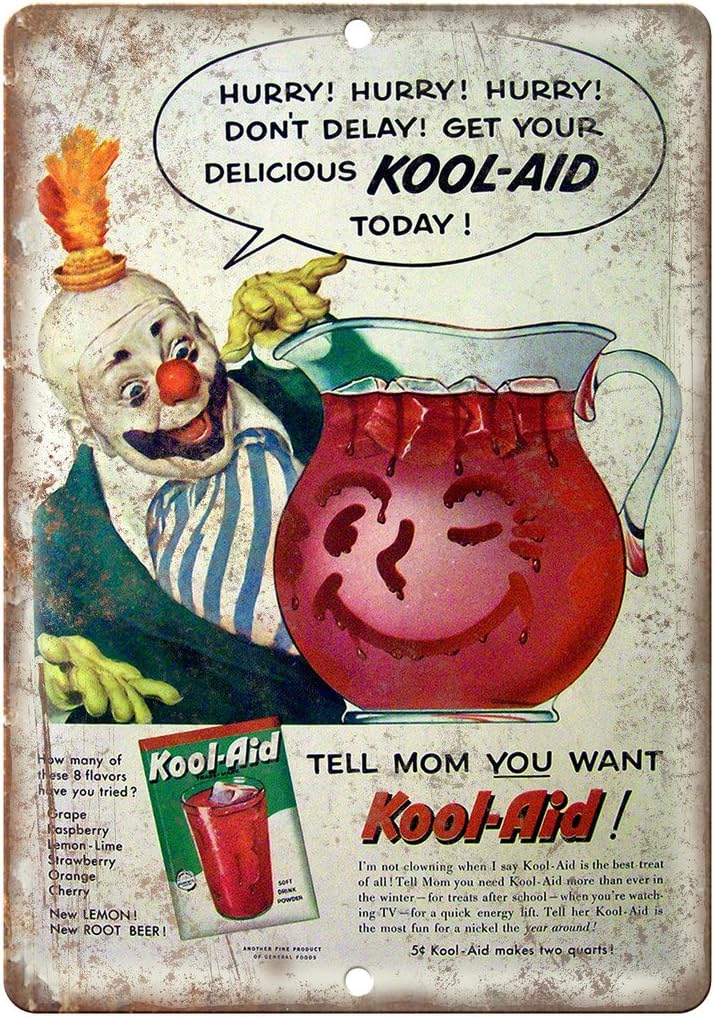 Amazon Com Kool Aid Soft Drink Mix Clown Ad 12 X 9 Retro Look Metal Sign N146 Home Kitchen