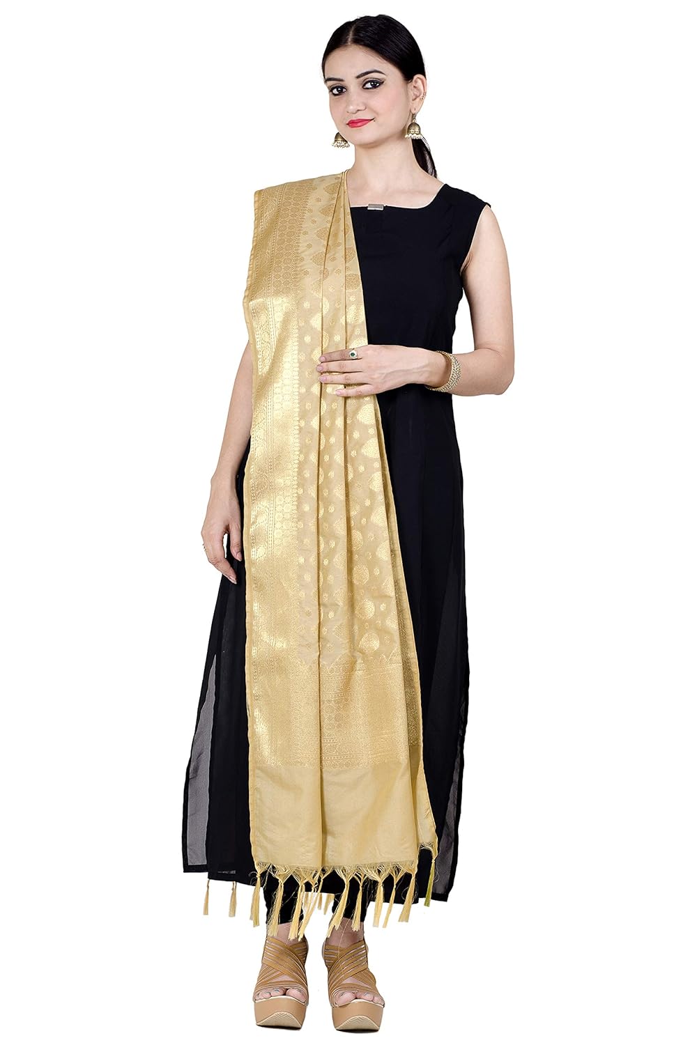 chandrakala women's kataan silk blend zari work banarasi dupatta(d162)