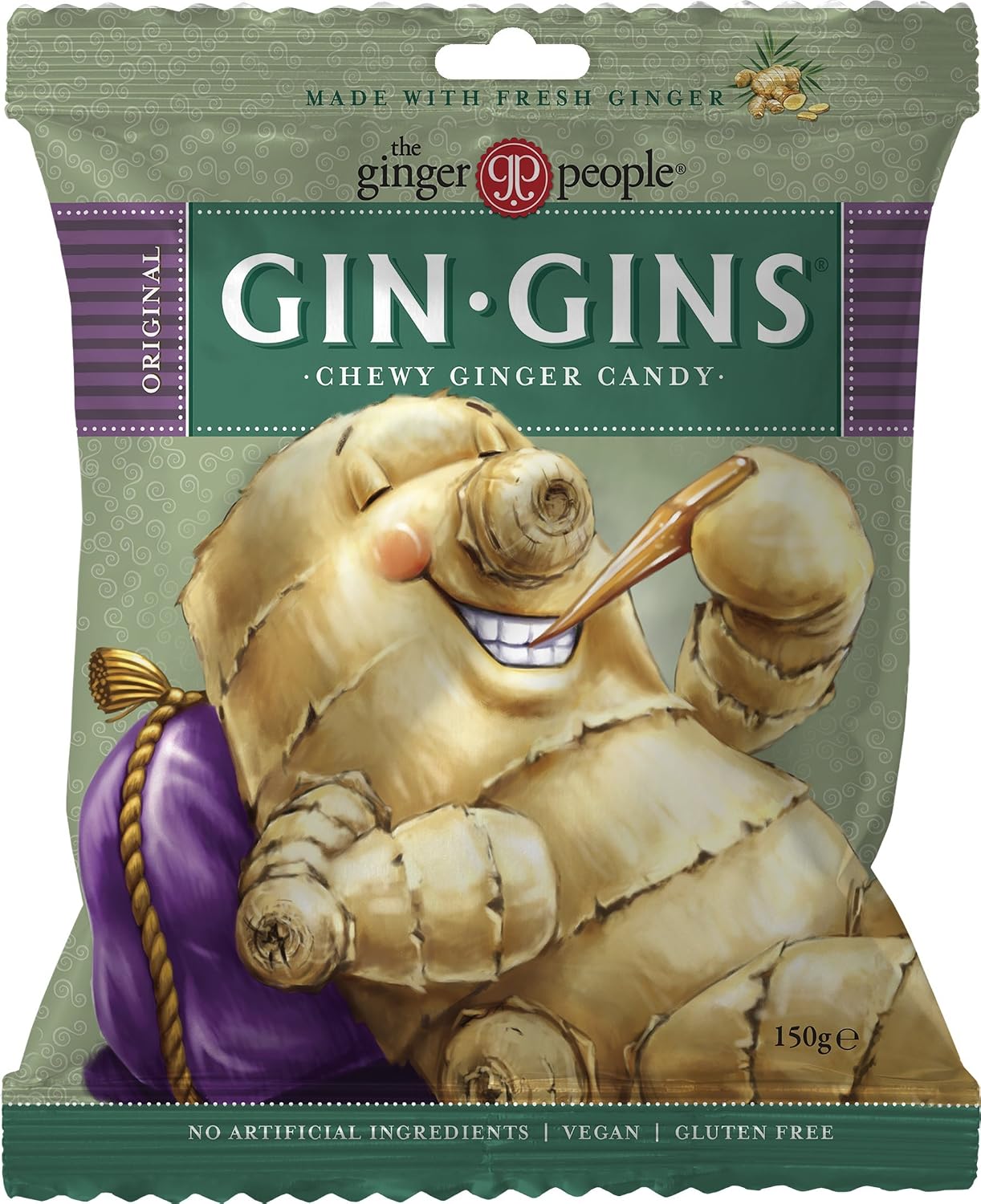 The Ginger People The Ginger People Gin Gin Original Chewy Candy Bag 150 g, Pack of 1, Brown, 150g (Pack of 1)