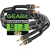 GearIT 12AWG Premium Heavy Duty Braided Speaker Wire (3 Feet) with Dual Gold Plated Banana Plug Tips - Oxygen-Free Copper (OFC) Construction, Black