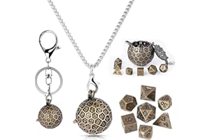 Kabinka Mini DND Dice Set, D100 Hollow Metal Dice Necklace, 7PCS Tiny D&D Dice with Keychain for Dungeons and Dragons, RPG, Portable Dice Case(Bronze)