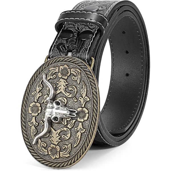 Western Belt Unisex Vintage Embossed PU Leather Equestrian Boho Cowgirl Cowboy Bawnhaw Black Western Vintage Turquoise Belts for Women Men  main image 3