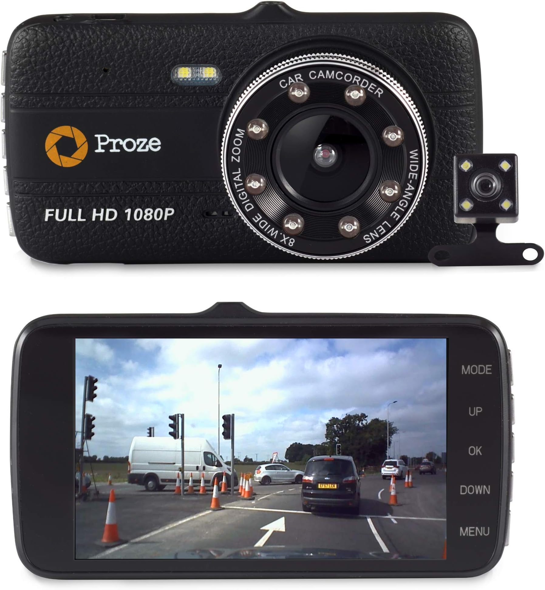 Proze Dash Cam 4.0 Dual Front and Rear In Car Camera Full HD Parking Guard