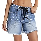 Kedera Jean Shorts for Women Low Rise Frayed Summer Drawstring Denim Shorts 2025 Light Wash Pull On Jeans